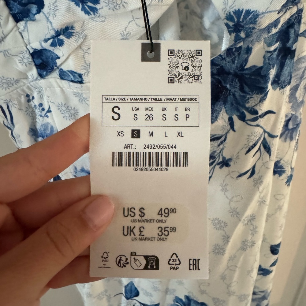 Zara Blue Floral Midi Dress - Picture 2 of 3